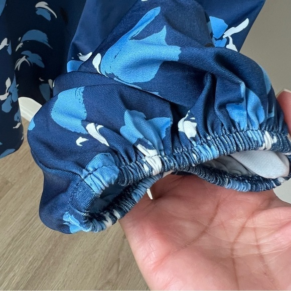 Eloquii Peplum Tie Neck L/S Top Boho Keyhole Back Cut Out Stretch Blue Floral 20 - Picture 4 of 10